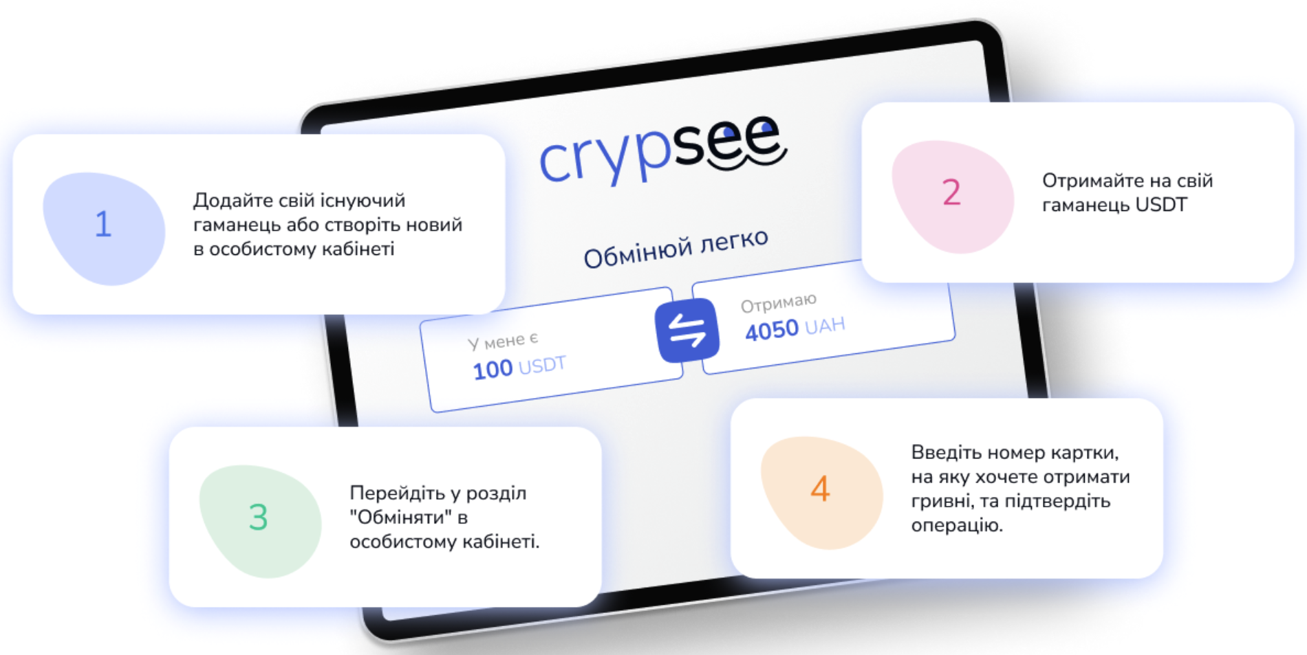 Crypsee конвертація USDT в Гривні
