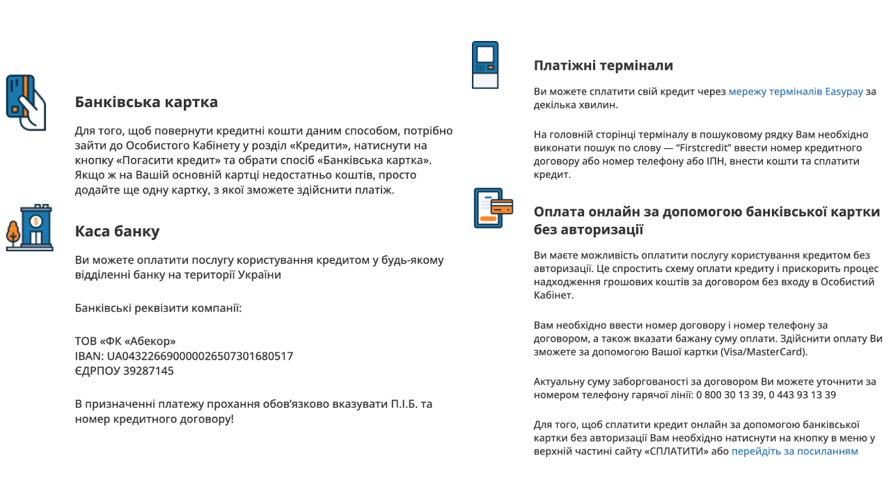 Повернення онлайн кредиту в фірст кредит Credit First - Як повернути кредит?