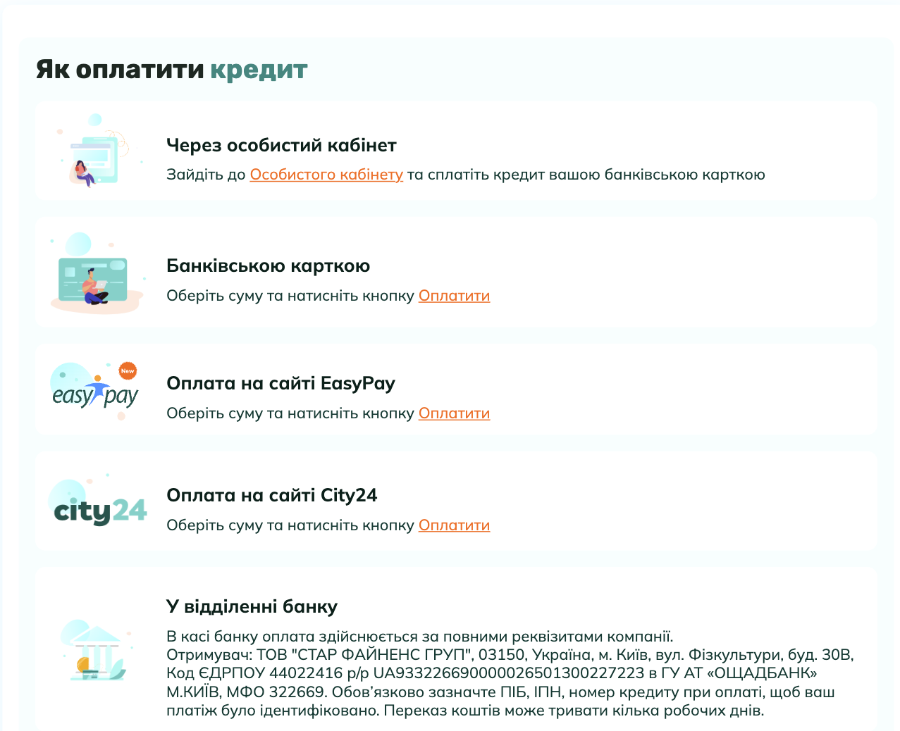 Старфін - Як оплатити кредит?
